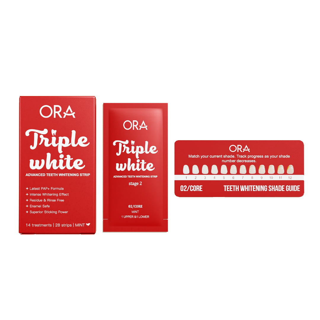 ORA Triple White | Teeth Whitening Strips – Enamel Safe, PAP+ Formula, 14 Treatments